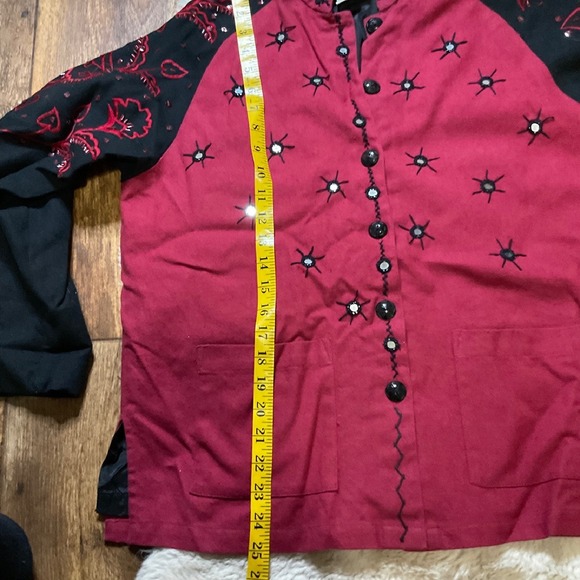 Sandy Starkman Jacket Womens‎ Size Large Cotton Linen Red Embroidered Flashy - Picture 10 of 12
